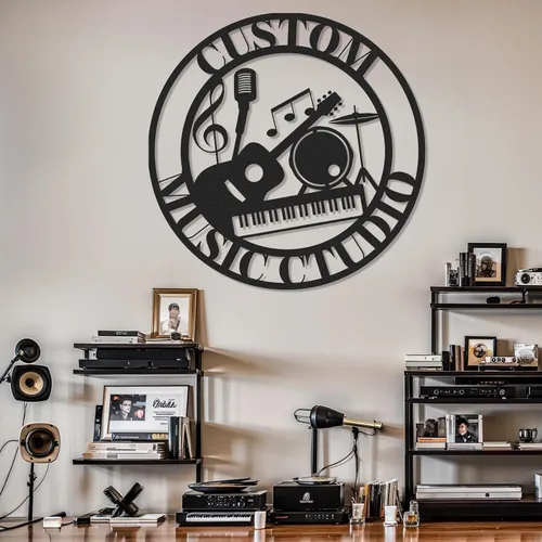 Miniatura 8 de Letrero de guitarra personalizado de metal, letrero de apellido con tema musical personalizado, decoración moderna para sala de música, letreros