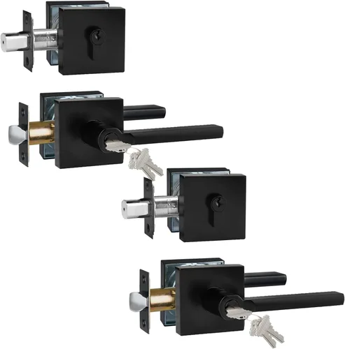 Miniatura 55 de Manija de Puerta de Paso (Sin Cerradura), Mango Cuadrado Interior de Servicio Pesado para Pasillo y Closet, Negro Mate, Reversible para Diestros