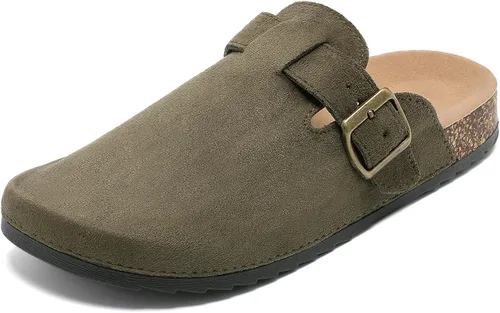 Miniatura 10 de Suede Clogs Men & Women Unisex Leather Mules Soft Cork Footbed Adjustable Buckle Slip Sandals Potato Shoes with Arch Support
