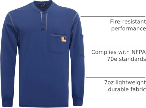 Miniatura 49 de KONRECO Camisas FR para hombre resistentes al fuego/ignífugo CAT2 7oz algodón dos tonos y camisa Henley