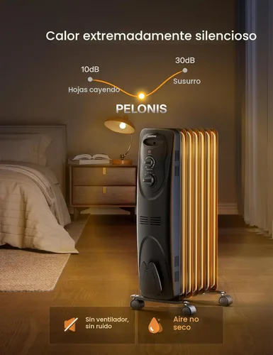 Miniatura 3 de PELONIS Calentador de radiador para grandes espacios, radiador eléctrico lleno de aceite, dos perillas, 1500 W, calentador de espacio silencioso, 3