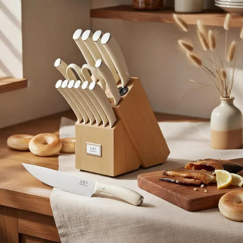 Miniatura 5 de WANGMAZI Juego de cuchillos de cocina de 15 piezas con afilador integrado, juego de cuchillos de cocina aptos para lavavajillas, cuchillos de acero