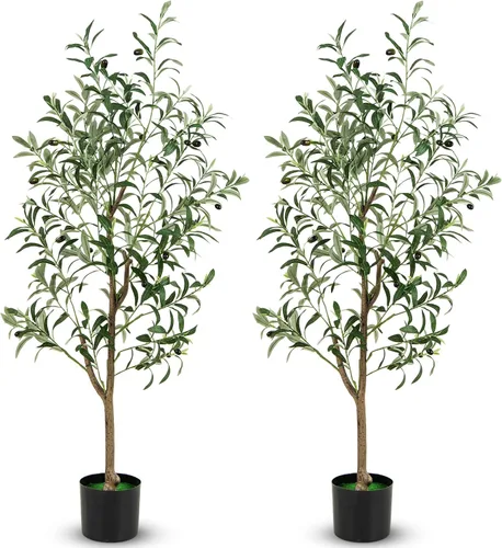 Goplus Árbol de olivo artificial de 4.5 pies, árbol de seda alto en maceta con frutas realistas, plantas de vegetación sintética de interior para