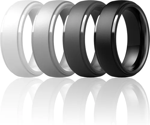 Miniatura 42 de ThunderFit Anillos de boda de silicona para hombre, 0.394 in de ancho y 0.098 in de grosor, paquete múltiple de variedad 1-7