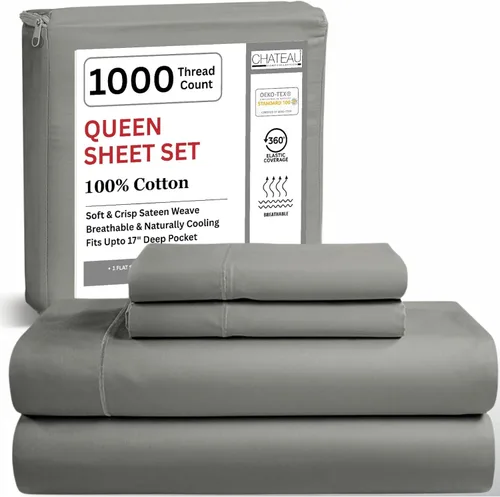 Miniatura 23 de Juego de sábanas 100% algodón para cama King, juego de sábanas certificadas de 1000 TC con bolsillo profundo, juego de sábanas y fundas de almohada