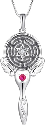 FJ Wheel of Hecate Necklace S925 Silver Wiccan Pagan Goddess Necklace Literary Jewelry