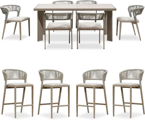 Miniatura 44 de PURPLE LEAF Juego de comedor redondo de 5 piezas de gran tamaño, marco de aluminio y mimbre de ratán para patio, mesa y sillas con cojines