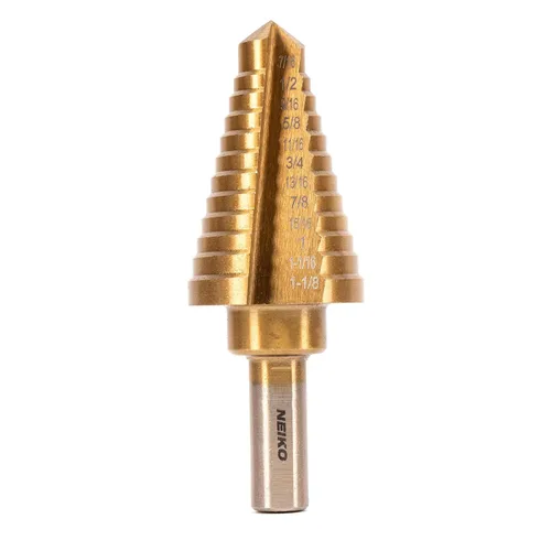 Miniatura 37 de NEIKO 10602A Step Drill Bit, 13 Steps 1/8" to 1/2" Spiral High Speed Steel, Titanium Nitride Coated, 1/4" Quick Change Step Bits for Steel, Metal