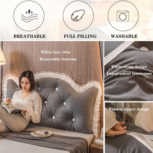 Miniatura 2 de Almohada para cabecera ZZYK Full King Queen Twin, almohada grande de lectura, almohada de respaldo en forma de cuña, almohada de posicionamiento Gris
