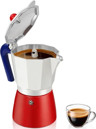 Miniatura 14 de Cafetera de café para estufa, cafetera de expreso de 3 tazas, olla de moka de aluminio, percolador de 5 oz 150 ml, fácil de preparar para estufas