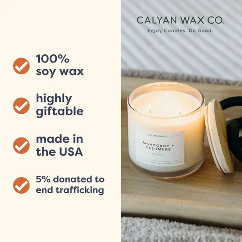 Miniatura 3 de Calyan Wax Co. Vela perfumada de cedro y tabaco de 3 mechas - 43 horas de combustión - Velas de soja de 3 mechas de lujo - Velas de cera de soja