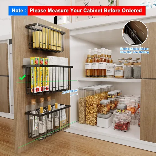 Miniatura 2 de MUSTORN Paquete de 3 organizadores adhesivos para puertas de gabinete, organizadores de tapa dentro del gabinete, contenedor de alimentos/vasos