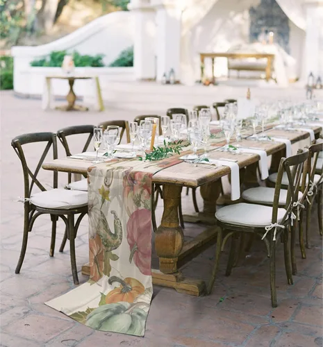 Miniatura 5 de Double Love Fall Autumn Pumpkins Chiffon Table Runner 55 Inches Long, Voile Sheer Tulle Runner for Rustic Wedding Reception Bridal Shower