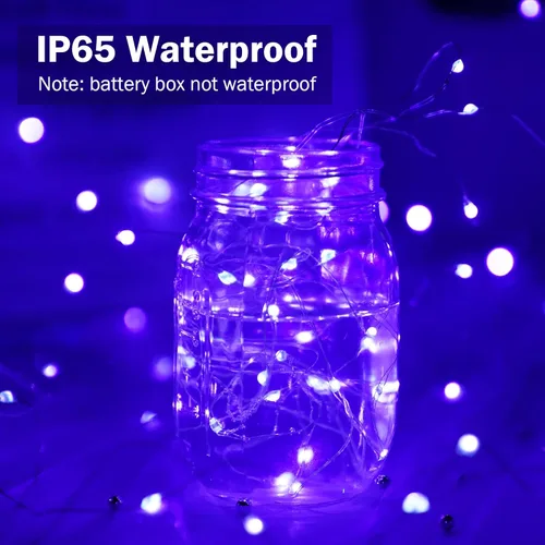 Miniatura 4 de Luces LED negras UV a pilas, paquete de 4 luces LED de 6.56 pies, 20 luces LED UV con cuentas flexibles de luz negra, luces de hadas moradas