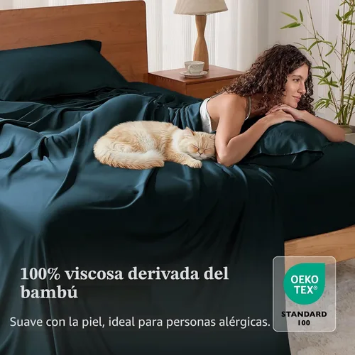 Miniatura 2 de Juego de sábanas tamaño King, sábanas de viscosa de bambú para cama, juego de 4 piezas, 100% viscosa derivada de bambú, lujo sedoso y refrescante 1.