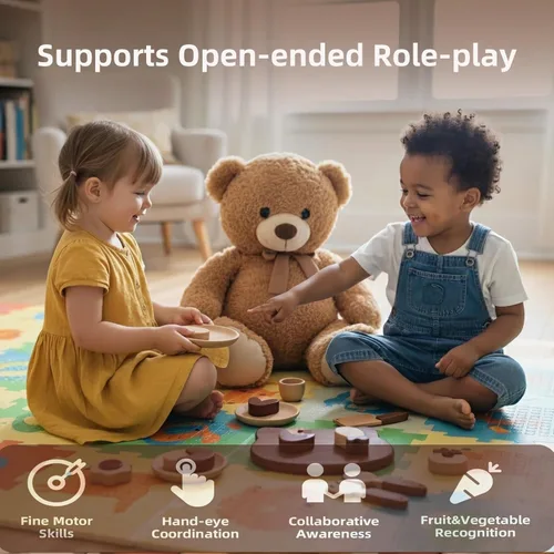 Miniatura 6 de Juguetes de madera para niños Juego de accesorios de cocina de juego de simulación Tabla de cortar de madera y juego de cuchillos de frutas