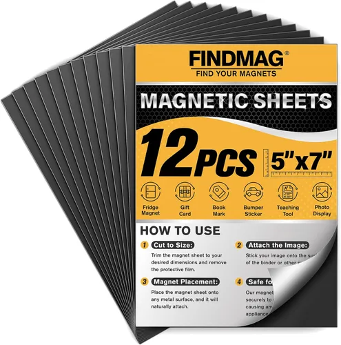 Miniatura 13 de FINDMAG Hojas adhesivas magnéticas, paquete de 6 tiras magnéticas flexibles de 5 x 7 pulgadas con respaldo autoadhesivo, hojas para cortar