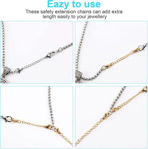 Miniatura 7 de UUBAAR 12 extensores de collar, cadena de extensión de collar de acero inoxidable para joyas, pulseras y tobilleras