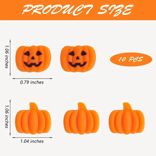 Miniatura 2 de 10 piezas de abalorios focales de silicona de Halloween para lápices, calabaza, abalorios de silicona a granel para hacer llaveros, manualidades, Y