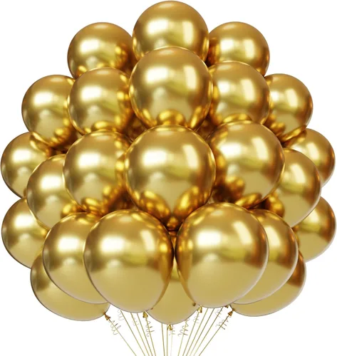 Globos de látex dorados, 55 globos dorados metálicos de 12 pulgadas con 1 cinta para cumpleaños, graduación, baby shower, decoración de fiesta de