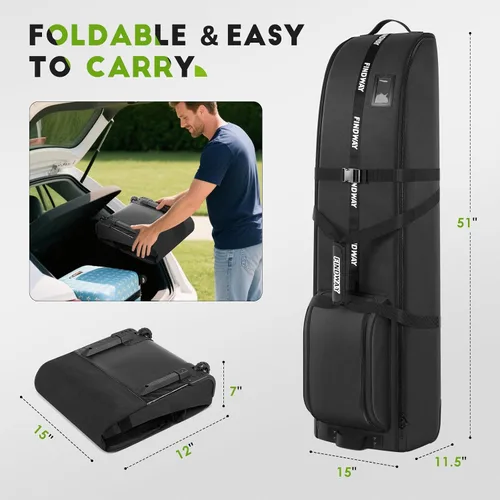 Miniatura 2 de findway Bolsa de viaje de golf para aerolíneas 900D resistente Oxford Golf Funda de viaje con ruedas, funda de viaje de golf con forro protector