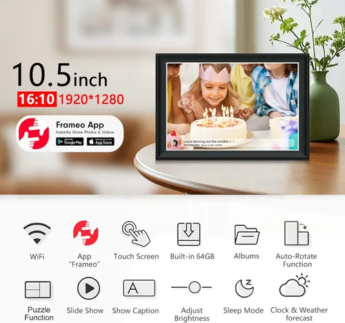 Miniatura 2 de Marco de fotos digital WiFi inteligente de 64 GB de 10.5 pulgadas, pantalla táctil LCD FHD IPS de 1920 x 1280, rotación automática, almacenamiento