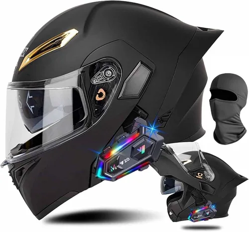 Miniatura 13 de Cascos de motocicleta modulares con Bluetooth de doble visera, aprobados por DOT FMVSS 218, casco de motocicleta abatible de cara completa