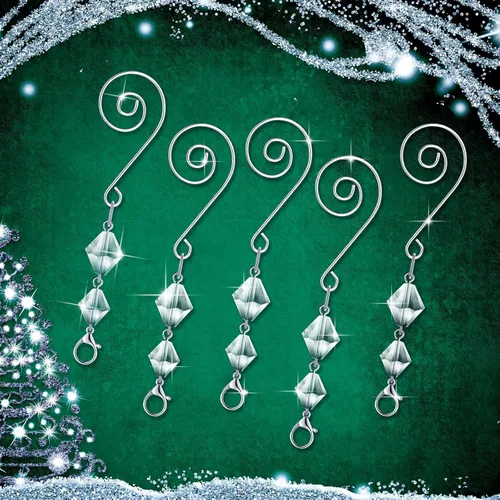 Miniatura 3 de Bucherry 100 piezas de ganchos para adornos de árbol, ganchos decorativos de acrílico transparente con alambre en forma de S y pinzas de langosta