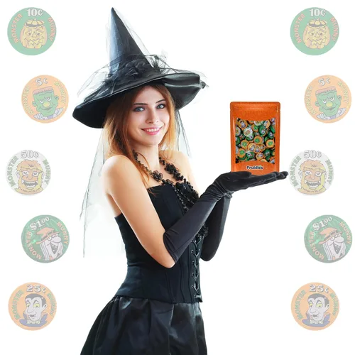 Miniatura 4 de Fruidles Monedas de dinero de monstruo de Halloween, rellenos de bolsas de fiesta de dulce o truco, envueltas individualmente en papel de aluminio