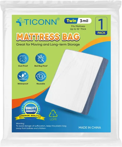 Miniatura 16 de TICONN 2PK Bolsa de plástico para colchón para mudanza y almacenamiento, cubierta protectora impermeable para colchón, suministros resistentes