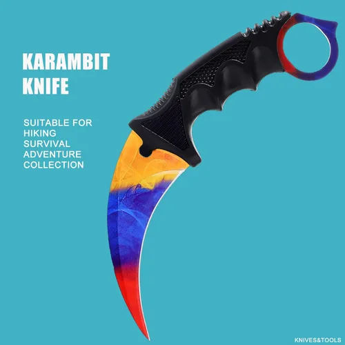 Miniatura 2 de 2 Piezas Cuchillo Karambit Hoja Fija Herramienta Táctica de Camping, Cuchillo de Caza al Aire Libre con Funda y Cordón, Adecuado para Senderismo