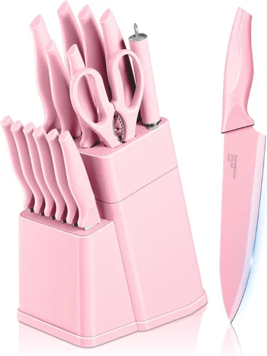 Miniatura 11 de E-far Juego de cuchillos con bloque, juego de 15 piezas de cuchillos de cocina con afilador, juego de cuchillos de chef de acero inoxidable de alto