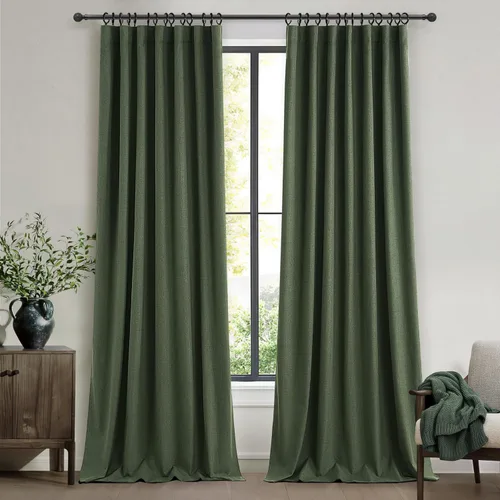 Miniatura 16 de Cortinas opacas extraanchas, 2 paneles para puertas corredizas de vidrio, moderna mezcla de lino plisado pesado, piso a techo, ventanas grandes, 70