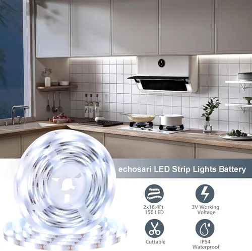 Miniatura 5 de echosari 2 piezas de tiras de luces que funcionan con pilas, 9.8 pies 90 luces LED autoadhesivas con control remoto y temporizador, tira de luz
