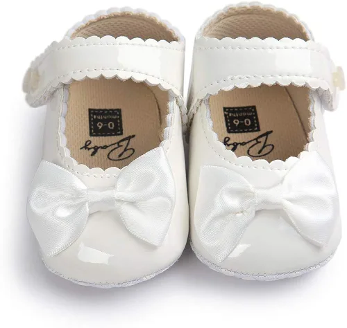 Miniatura 7 de Meckior - Zapatos bajos y livianos para bebés estilo Mary Jane con suela suave y lazo decorativo para vestidos de princesa o bodas para niñas que