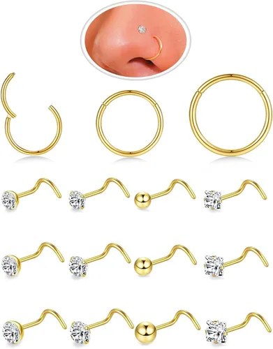Miniatura 29 de Nose Rings Hoop and Nose Studs Sets for Women Men,Hypoallergenic 316L Surgical Stainless Steel Hinged Clicker Segment Nose Rings Hoop Helix
