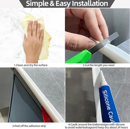 Miniatura 6 de Barrera de umbral de ducha plegable de 39 pulgadas, tapón de agua de silicona autoadhesiva para bañera, protector de salpicaduras de agua para baño