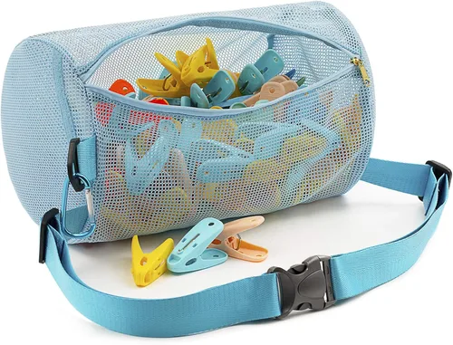 Miniatura 2 de MinYEE Bolsa de red con cremallera para tendedero, paquete de cintura de muchas maneras de usar, tela transpirable, gran apertura, gran capacidad