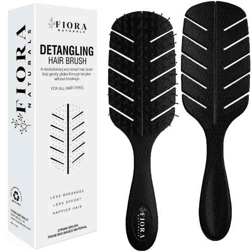 Cepillo Desenredante de Fiora Naturals - Cepillo desenredante 100% ecológico con cerdas ultrasuaves - Se desliza a través de los enredos con Negro
