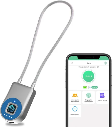 Miniatura 10 de eLinkSmart - Cerradura de cable de huellas dactilares, cerraduras para nevera con control de aplicación Bluetooth, candado inteligente biométrico