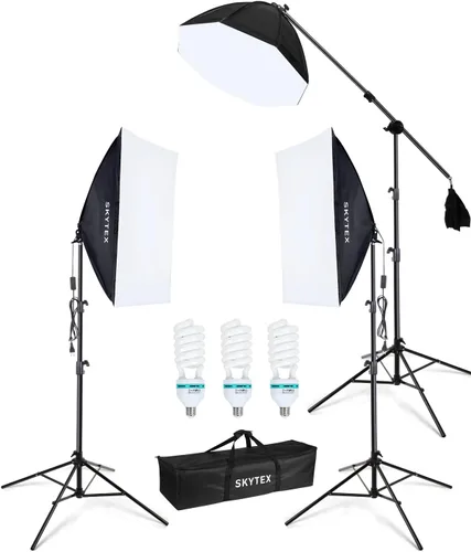 Miniatura 8 de Kit de Iluminación Softbox Skytex de 2 Unidades, Caja Suave de 20x28 pulgadas Bombilla CFL E27 de 135W 5500K Iluminación Continua para Fotografía