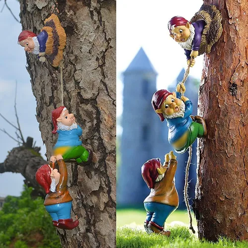 Miniatura 20 de coolboy Estatua de gnomo de jardín al aire libre, escultura de jardín de elfos trepadores, figuras de gnomo, decoración colgante de hadas, figuras