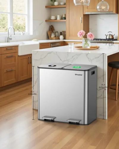 Miniatura 2 de Lovewind Bote de basura, 2 botes de basura de 10.5 galones (2 x 40 L) para cocina, doble compartimento, bote de basura con pedal para cocina