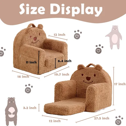 Miniatura 3 de Silla para niños pequeños, sofá plegable de oso sherpa, silla de lectura para niños, sofá abatible para niños, sofá convertible para niños de 1 a 3