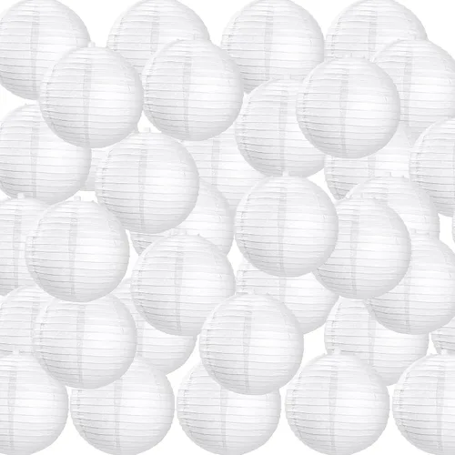 Treela Paquete de 90 faroles de papel chinos japoneses blancos para colgar al aire libre, globos de papel para decoración de fiesta para bodas,