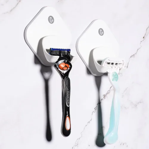 Miniatura 2 de Soporte de maquinilla de afeitar para pared de ducha, colgador autoadhesivo más fuerte que la ventosa, gancho de plástico rígido para hombres