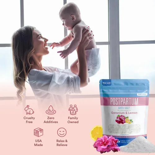Miniatura 3 de Remojamiento de baño posparto (2 libras) Cuidado posparto para madres primerizas sal de baño con aceites esenciales en bolsa fácil de presionar sin