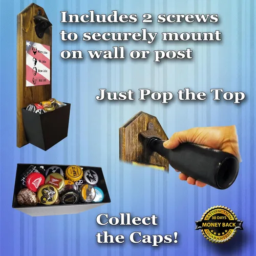 Miniatura 2 de Jobs by President - Wall Mounted Bottle Opener with Cap Catacher - Rustic Sign, Funny Meme - 100% Real Wood. 3/4" Thick - 15" Tall(Jobs Bottle