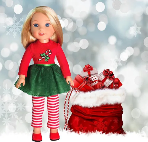 Miniatura 3 de American Fashion World Set de Vestido Tutu de Cane de Caramelo para Muñecas de 14 Pulgadas Incluye Leggings Calidad Premium y Diseño Moderno