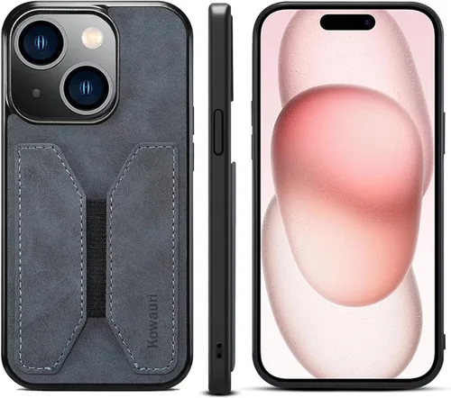 Miniatura 2 de Kowauri Funda para iPhone 15, piel sintética, con ranura para tarjeta de crédito, funda protectora ultra delgada para iPhone 15 (6.1 pulgadas), gris